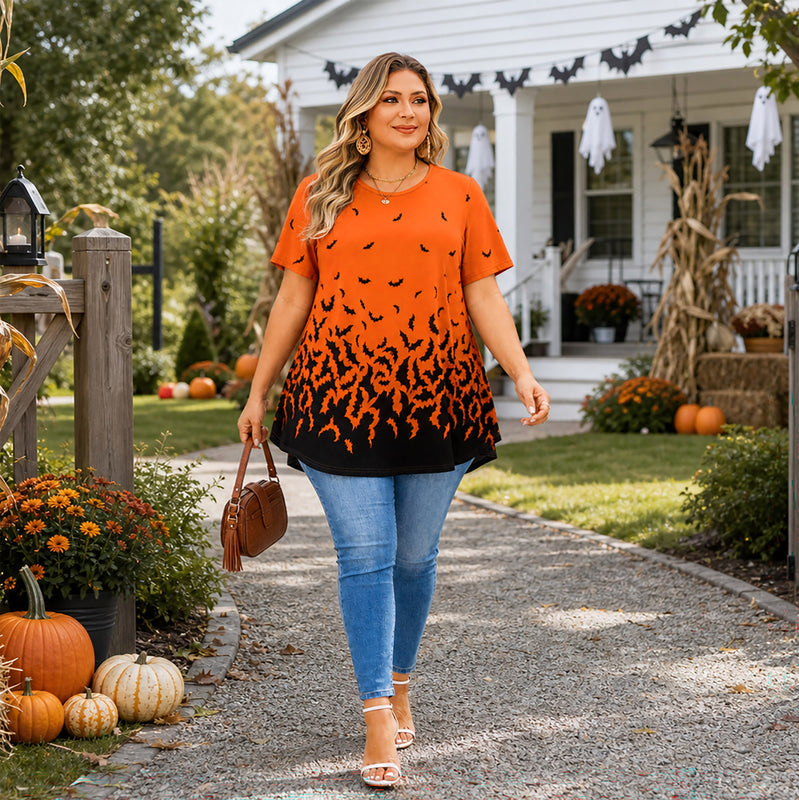 Women's Halloween Orange & Black Swing Tunic Top – Plus Size