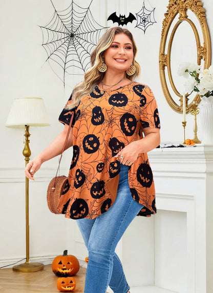 Women's Plus Size Halloween Tunic Top – Short Sleeve Swing Flare Blouse