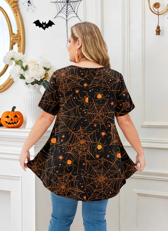 Women's Plus Size Halloween Tunic Top – Short Sleeve Festive Swing Blouse