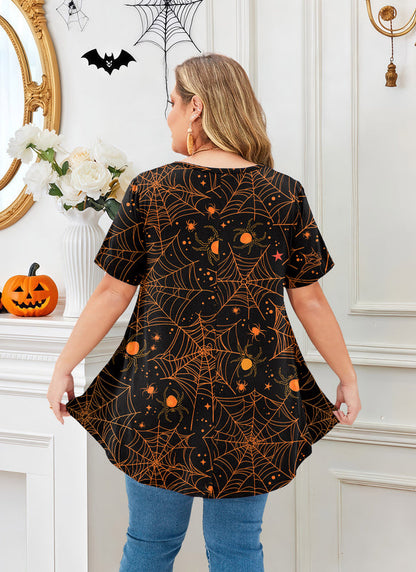 Women's Plus Size Halloween Tunic Top – Short Sleeve Festive Swing Blouse