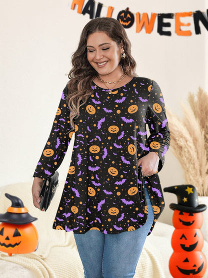 Women's Plus Size Halloween Tunic Top | 3/4 Sleeve Swing Blouse, Flowy Fit, Wear with Leggings – Orange, XL to 4XL