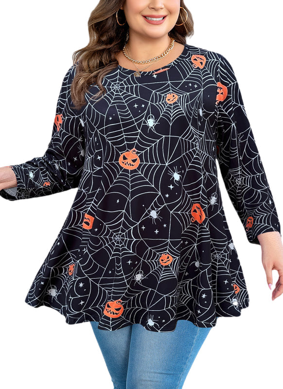 Women's Plus Size Halloween Tunic Top – 3/4 Sleeve Swing Flare Blouse