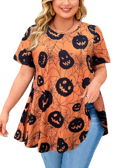 Women's Plus Size Halloween Tunic Top – Short Sleeve Swing Flare Blouse