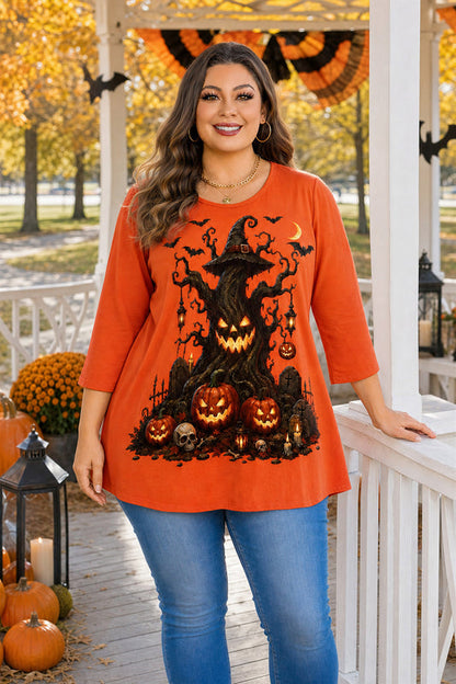 Women's Orange Swing Tunic Top – 3/4 Sleeve, Plus Size