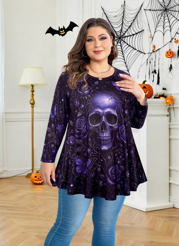 Women's Purple Swing Tunic Top – 3/4 Sleeve, Plus Size