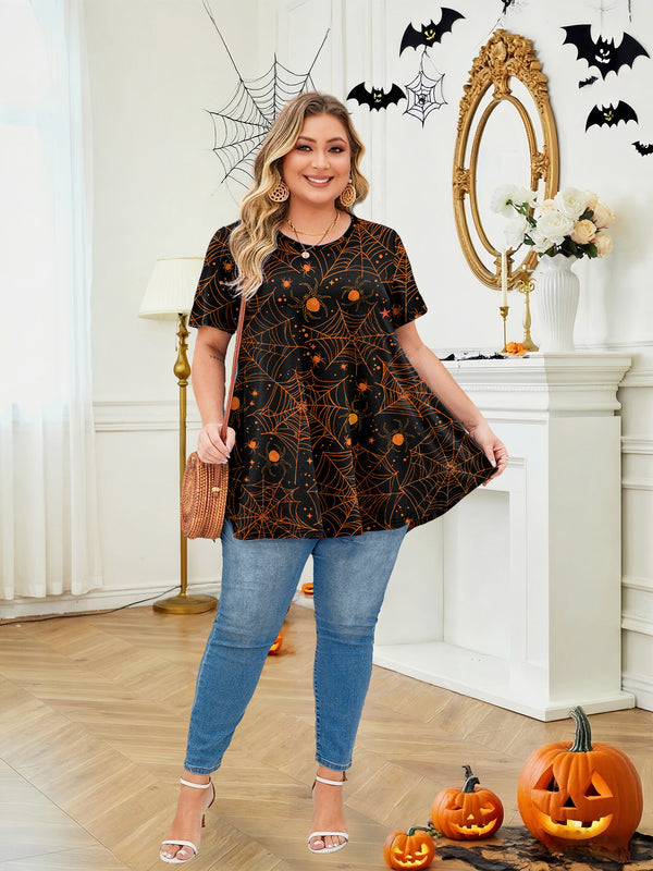 Women's Plus Size Halloween Tunic Top – Short Sleeve Festive Swing Blouse