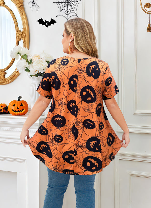 Women's Plus Size Halloween Tunic Top – Short Sleeve Swing Flare Blouse