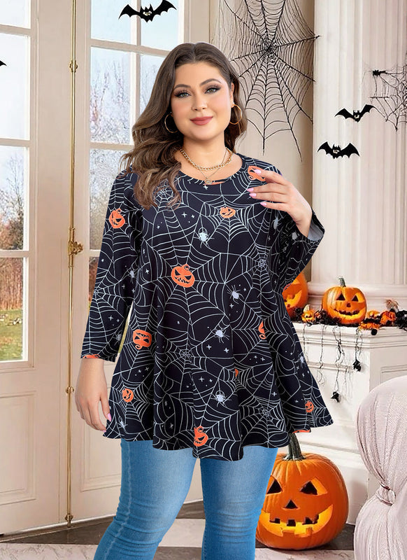 Women's Plus Size Halloween Tunic Top – 3/4 Sleeve Swing Flare Blouse