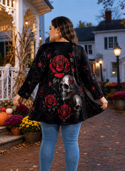 Women's Red & Black Plus Size Swing Tunic Top – 3/4 Sleeve Flowy Blouse
