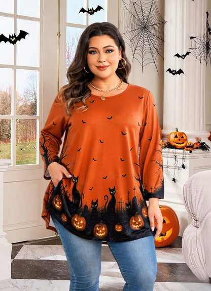Women's Orange & Black Swing Tunic Top – 3/4 Sleeve, Plus Size