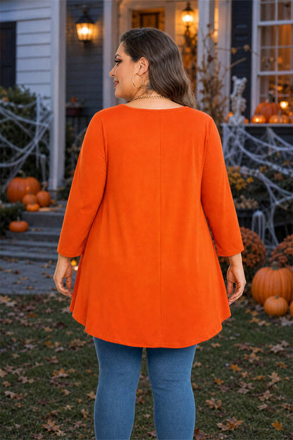 Women's Orange Swing Tunic Top – 3/4 Sleeve, Plus Size
