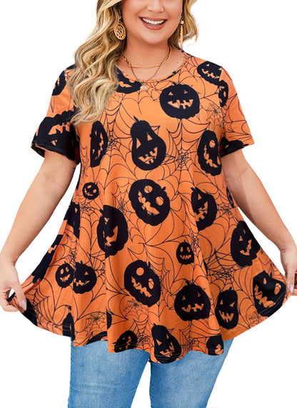 Women's Plus Size Halloween Tunic Top – Short Sleeve Swing Flare Blouse
