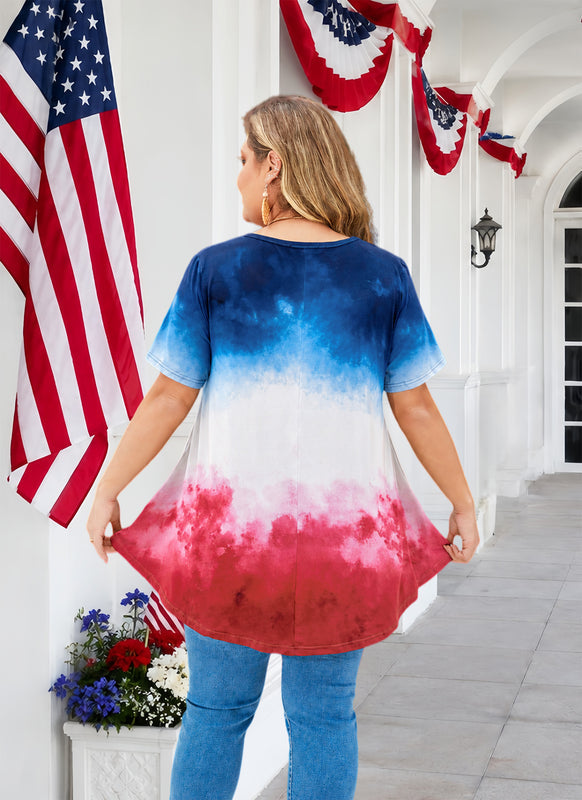 Women's Plus Size American Flag Tunic Top – Short Sleeve USA Patriotic Swing Blouse
