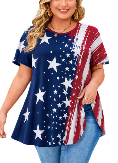 Women's Plus Size American Flag Tunic Top – Short Sleeve Patriotic Swing Blouse