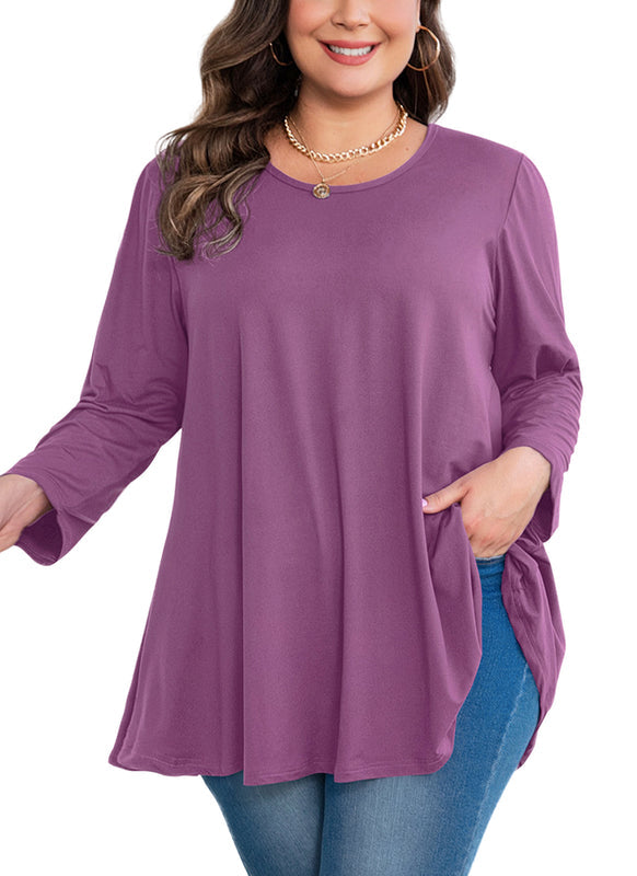 Women's Plus Size Purple Tunic Top – 3/4 Sleeve Swing Flare Blouse for Leggings (L–6XL)