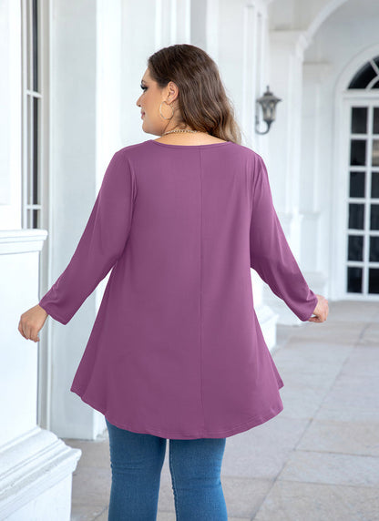 Women's Plus Size Purple Tunic Top – 3/4 Sleeve Swing Flare Blouse for Leggings (L–6XL)