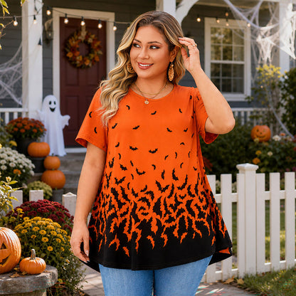 Women's Halloween Orange & Black Swing Tunic Top – Plus Size