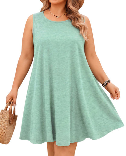 Women's Sage Green Sleeveless Tank Dress with Pockets – Plus Size Casual Loose Fit
