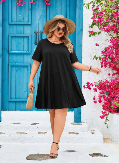 Women's Plus Size Black T-Shirt Dress | Short Sleeve Swing Dress