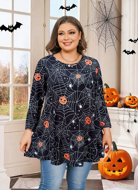 Women's Plus Size Halloween Tunic Top – 3/4 Sleeve Swing Flare Blouse