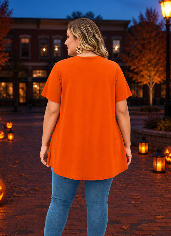 Women's Halloween Orange Tunic Top – Festive Print, Plus Size