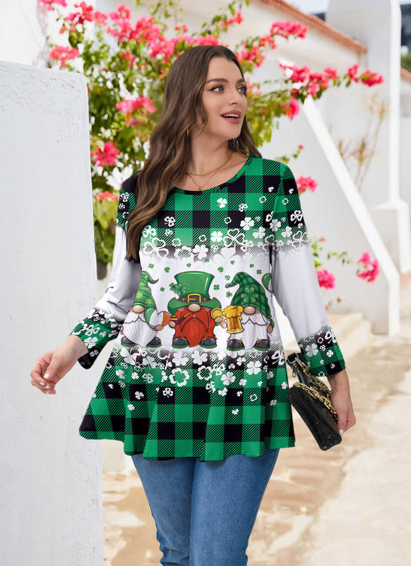 Women's Green Plus Size Swing Tunic Top – 3/4 Sleeve Flowy Blouse