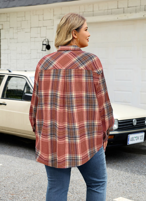 Women's Plus Size Rust Plaid Flannel Shirt | Long Sleeve Button Down