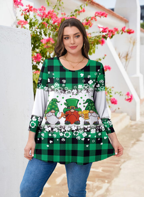 Women's Green Plus Size Swing Tunic Top – 3/4 Sleeve Flowy Blouse