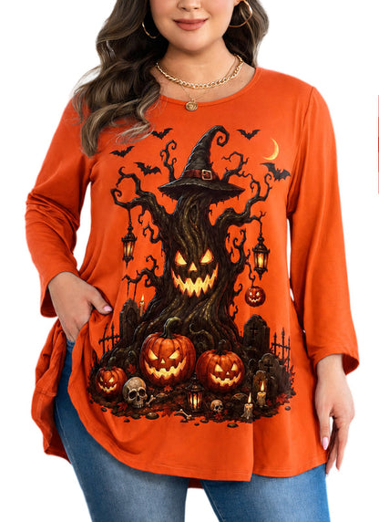 Women's Orange Swing Tunic Top – 3/4 Sleeve, Plus Size