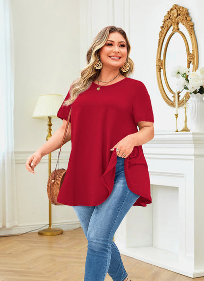 Women's Plus Size Swing Tunic Top – Short Sleeve, Flowy A-Line Blouse to Wear with Leggings