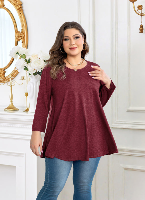 Women's Flowy Swing Tunic Top – 3/4 Sleeve, Plus Size