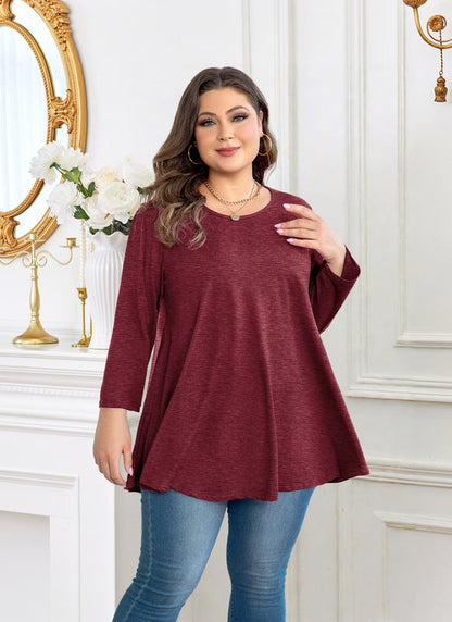 Women's Flowy Swing Tunic Top – 3/4 Sleeve, Plus Size