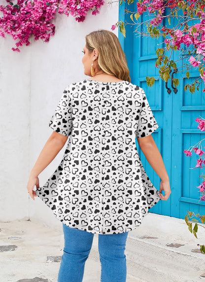 Women's White & Black Swing Tunic Top – Short Sleeve, Plus Size