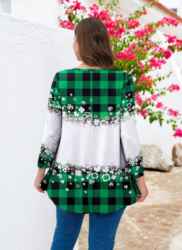 Women's Green Plus Size Swing Tunic Top – 3/4 Sleeve Flowy Blouse