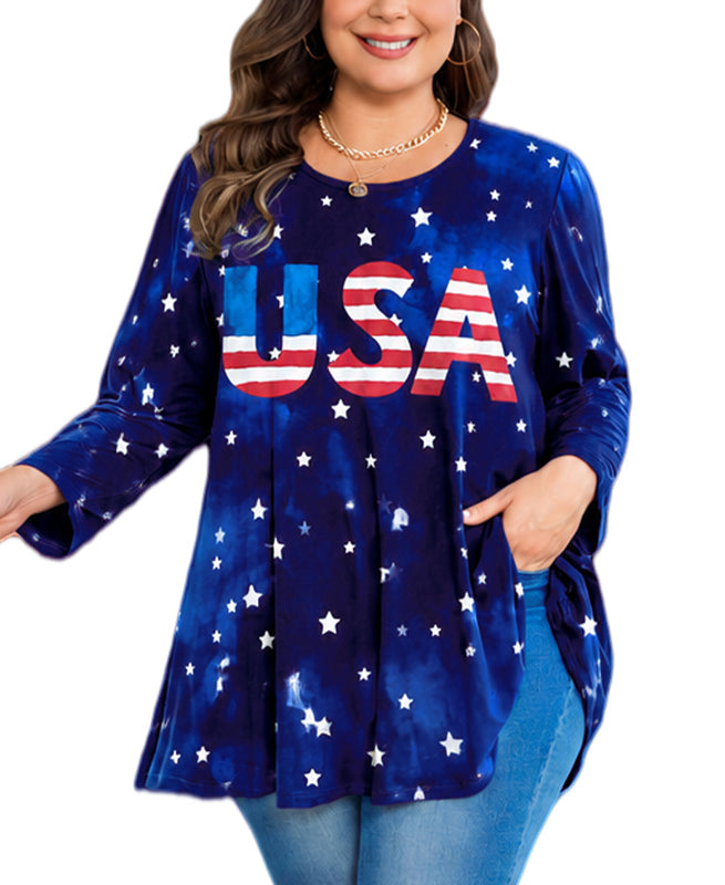 Women's Navy Blue & Red Plus Size Tunic Top – 3/4 Sleeve Swing Flowy Blouse