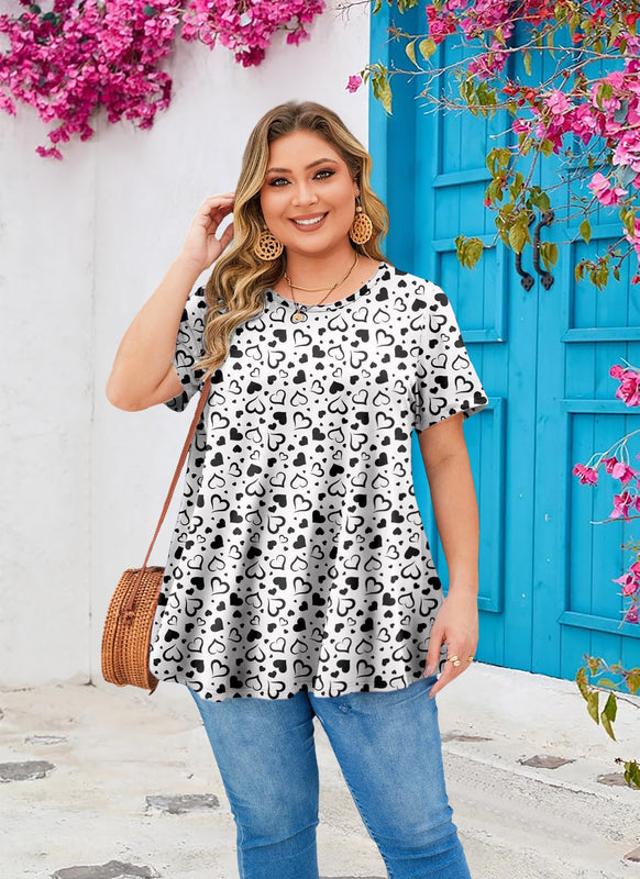 Women's White & Black Swing Tunic Top – Short Sleeve, Plus Size