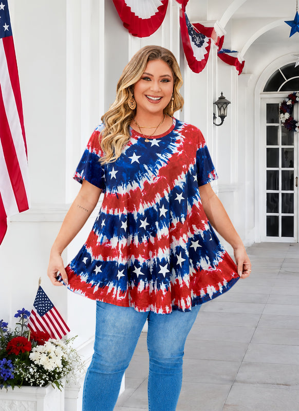 Women's Patriotic American Flag Tunic Top – Short Sleeve Summer Blouse