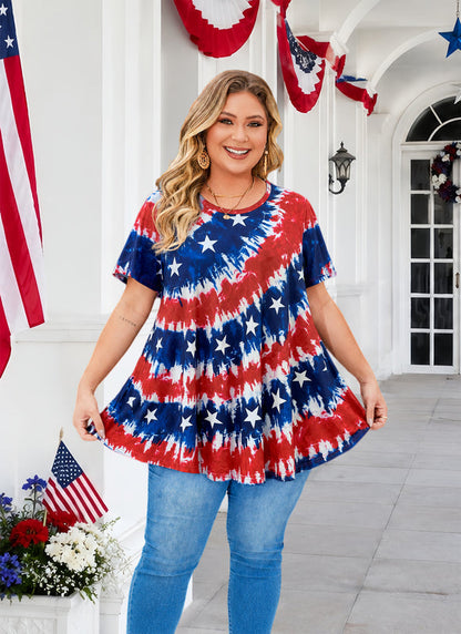 Women's Patriotic American Flag Tunic Top – Short Sleeve Summer Blouse