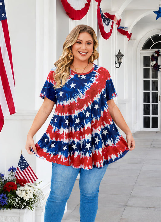 Women's Patriotic American Flag Tunic Top – Short Sleeve Summer Blouse