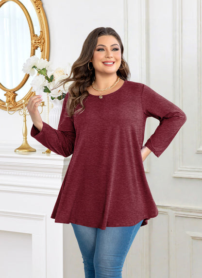 Women's Flowy Swing Tunic Top – 3/4 Sleeve, Plus Size
