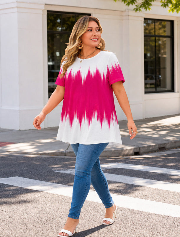 Women's Plus Size Short Sleeve Swing Tunic Top | Flowy Blouse