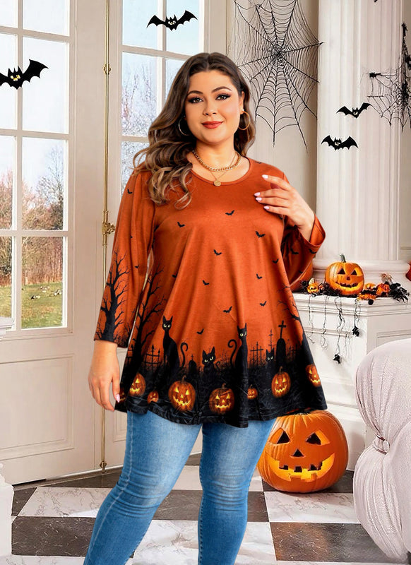 Women's Orange & Black Swing Tunic Top – 3/4 Sleeve, Plus Size