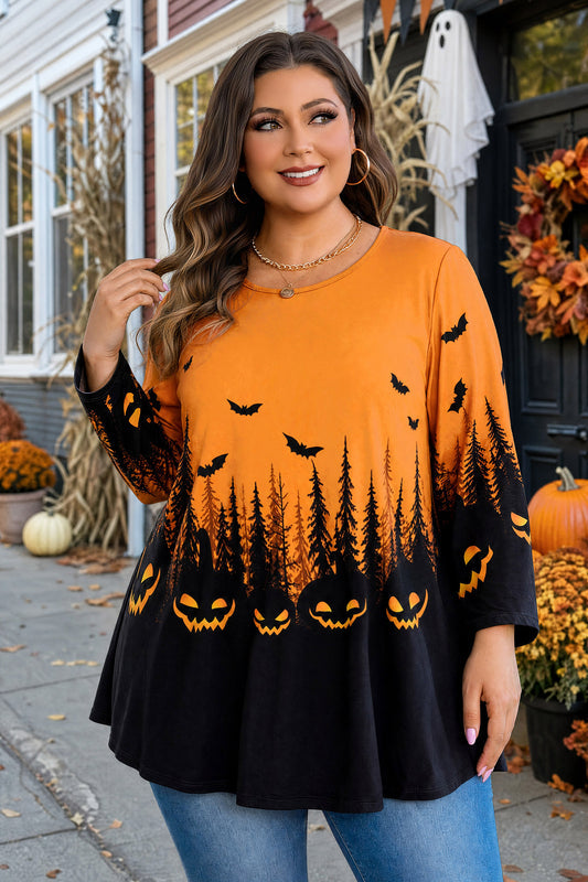 Women's Forest Print Swing Tunic Top – 3/4 Sleeve, Plus Size