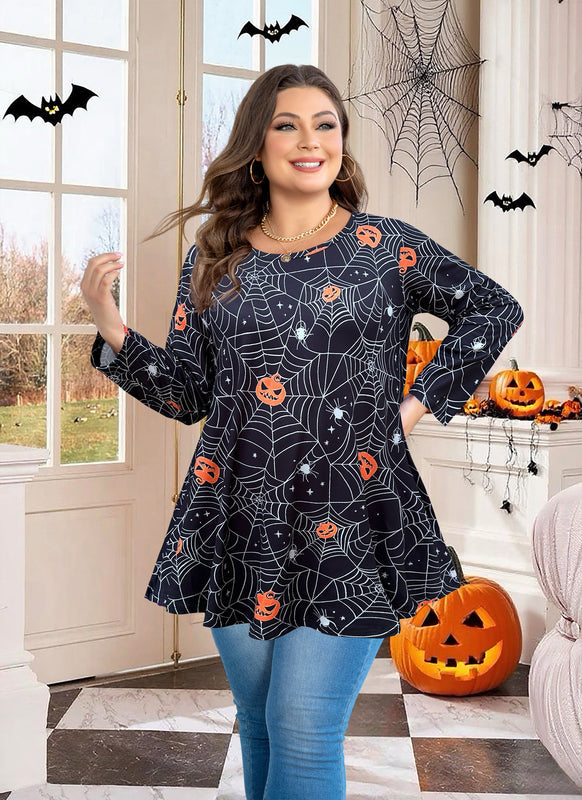 Women's Plus Size Halloween Tunic Top – 3/4 Sleeve Swing Flare Blouse
