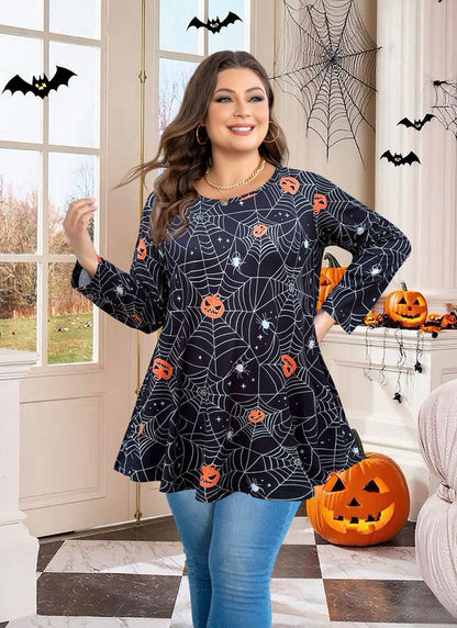 Women's Plus Size Halloween Tunic Top – 3/4 Sleeve Swing Flare Blouse