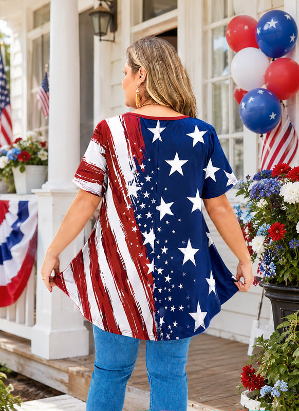Women's Plus Size American Flag Tunic Top – Short Sleeve Patriotic Swing Blouse