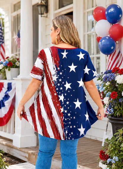 Women's Plus Size American Flag Tunic Top – Short Sleeve Patriotic Swing Blouse