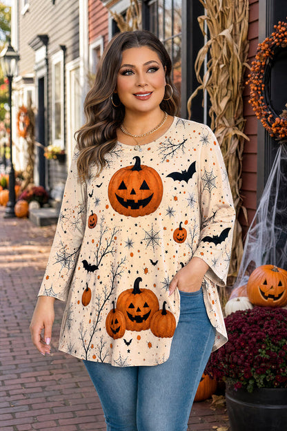 Women's Halloween Pumpkin Tunic Top – 3/4 Sleeve, Plus Size