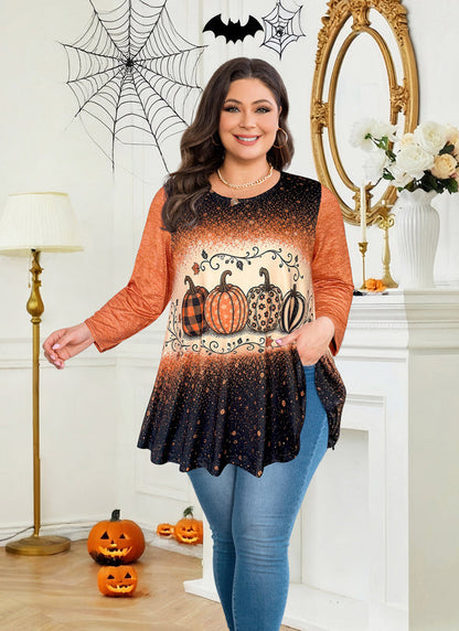 Women's Brown & Black Color Block Tunic Top – 3/4 Sleeve, Plus Size