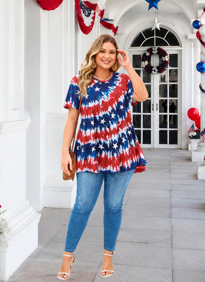 Women's Patriotic American Flag Tunic Top – Short Sleeve Summer Blouse